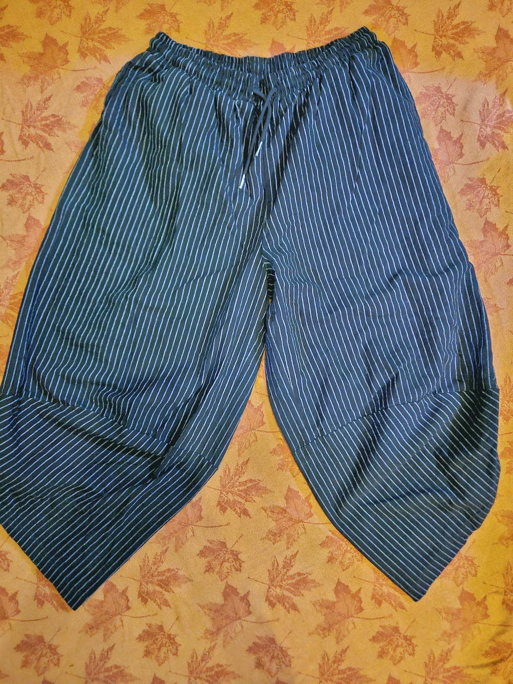 Unique Thai And Japanese Inspired Pinstripe Drawstring Capri Pants